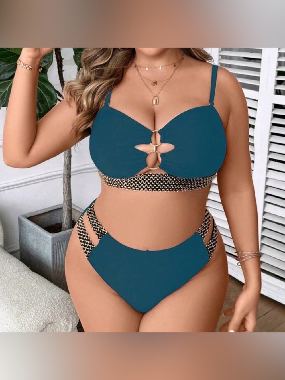 🆕 NEW Without Tags Blue Ring-Accent Bikini Set - 3XL